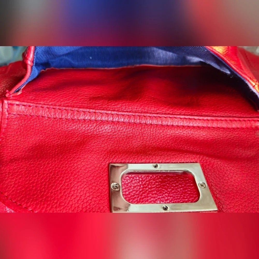 Cynthia Rowley Soft Leather Vibrant Red Hobo Shoulder Bag w/Turn-Lock Accent